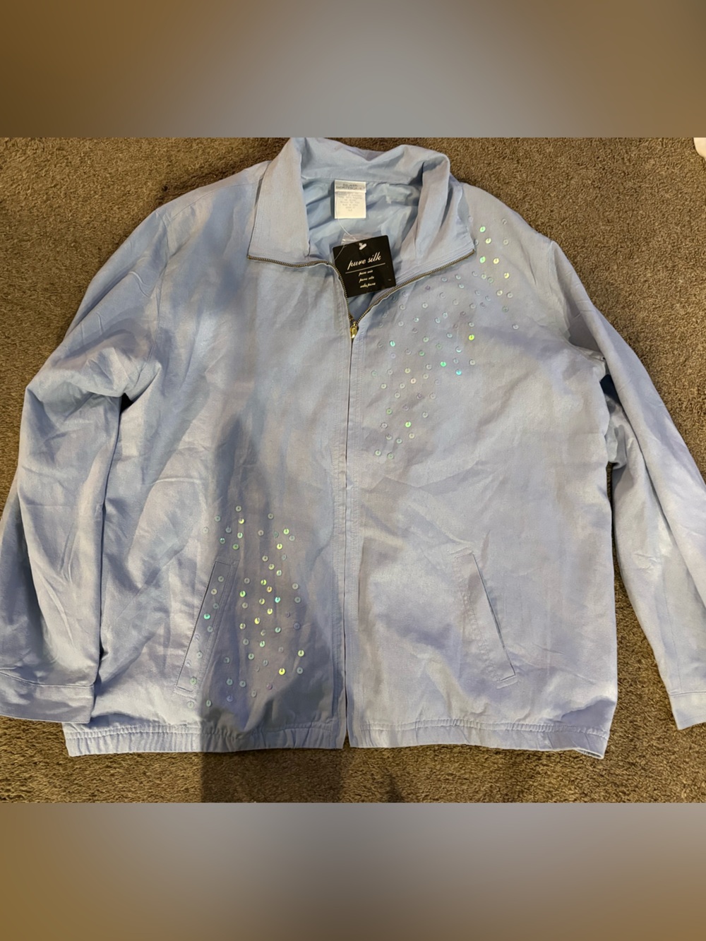 Anne Klein Pale Blue Sequin-Accent Zip-Front Jacket